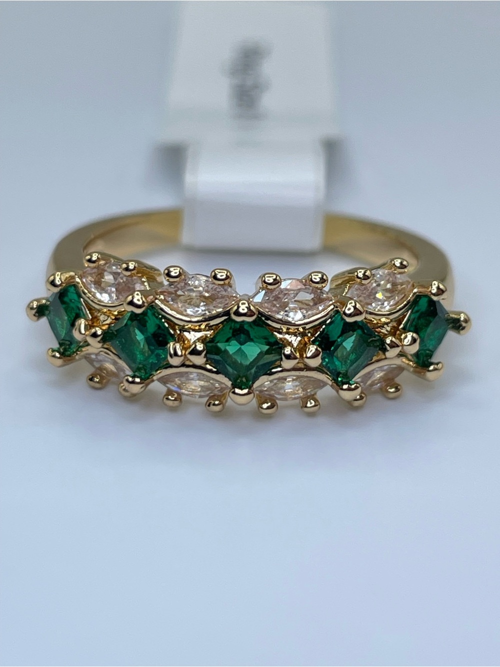 Swarovski Crystal Elements Green White Crystal Art Deco Vintage Look Ring Sz 8